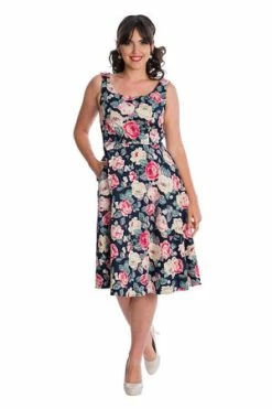 Banned Rose Bloom Fit & Flare Dress -Clorhing Shop 06 30 DR16625NAVY 1156 300x