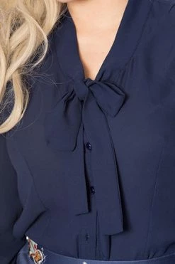 Banned Perfect Pussybow Blouse -Clorhing Shop 1568266016BL14030 20NAVY 203 300x