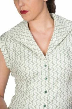 Banned Tile Print 50s Blouse -Clorhing Shop 1578475297BL14045MINT05 1 300x