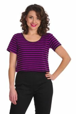 Banned Sweet Yet Spooky Stripe Top -Clorhing Shop 1642529389TP10484 20PUR 20BLK1539 300x