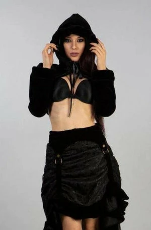 Burleska Agath Hooded Bolero In Black Velvet Flock 1 Burleska Agath Hooded Bolero In Black Velvet Flock