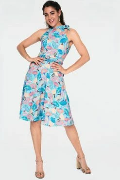 Voodoo Vixen Bonnie High Neck Fan Print Dress -Clorhing Shop Bonnie High Neck Fan Print Dress Voodoo Vixen 4 300x