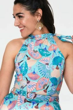 Voodoo Vixen Bonnie High Neck Fan Print Dress -Clorhing Shop Bonnie High Neck Fan Print Dress Voodoo Vixen 5 300x