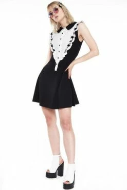 JAWBREAKER Button Down Knit Dress With Rose Embroidered On Ruffle -Clorhing Shop Button Down Knit Dress With Rose Embroidered On Ruffle Jawbreaker 4 300x