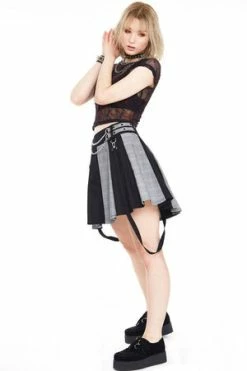 JAWBREAKER Houndstooth Check Half & Half Bondage Skirt 8 JAWBREAKER Houndstooth Check Half & Half Bondage Skirt -Clorhing Shop Houndstooth Check Half Half Bondage Skirt Jawbreaker 4 300x