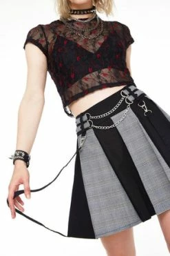 JAWBREAKER Houndstooth Check Half & Half Bondage Skirt 9 JAWBREAKER Houndstooth Check Half & Half Bondage Skirt -Clorhing Shop Houndstooth Check Half Half Bondage Skirt Jawbreaker 5 300x