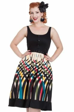 Voodoo Vixen Jean Border Print Flared Dress -Clorhing Shop Jean Border Print Flared Dress Voodoo Vixen 4 300x