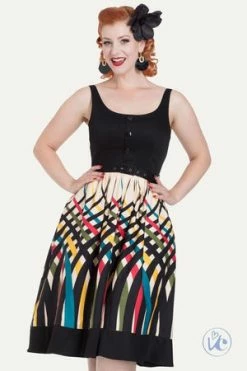 Voodoo Vixen Jean Border Print Flared Dress -Clorhing Shop Jean Border Print Flared Dress Voodoo Vixen 8 300x