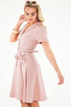 Voodoo Vixen Kenzy Plaid Bow Pocket Button Up Flare Dress -Clorhing Shop Kenzy Plaid Bow Pocket Button Up Flare Dress Voodoo Vixen 3 300x