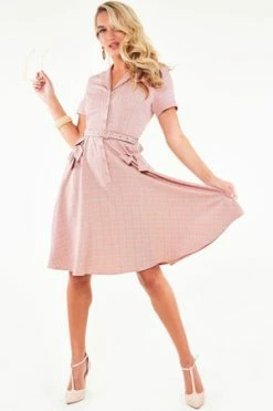 Voodoo Vixen Kenzy Plaid Bow Pocket Button Up Flare Dress