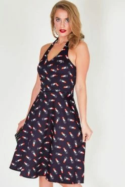 Voodoo Vixen Libby Lipstick Print Flared Dress