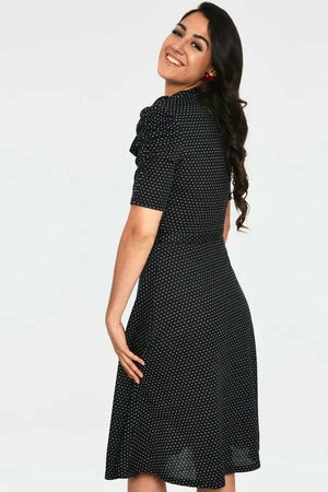 Voodoo Vixen Posie Black Polka Dot Tie Neck Dress 2 Voodoo Vixen Posie Black Polka Dot Tie Neck Dress - Image 2
