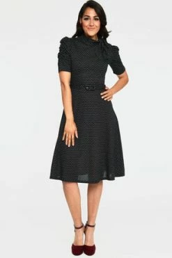 Voodoo Vixen Posie Black Polka Dot Tie Neck Dress 7 Voodoo Vixen Posie Black Polka Dot Tie Neck Dress -Clorhing Shop Posie Black Polka Dot Tie Neck Dress Voodoo Vixen 3 300x