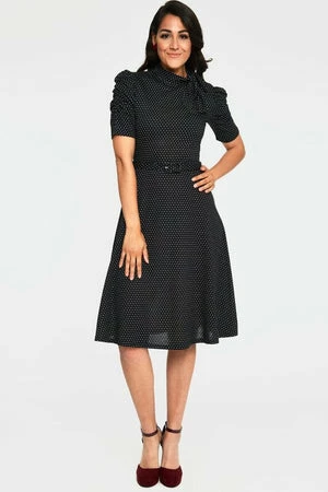 Voodoo Vixen Posie Black Polka Dot Tie Neck Dress 3 Voodoo Vixen Posie Black Polka Dot Tie Neck Dress - Image 3