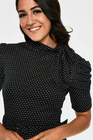 Voodoo Vixen Posie Black Polka Dot Tie Neck Dress 5 Voodoo Vixen Posie Black Polka Dot Tie Neck Dress - Image 5