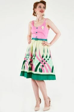 Voodoo Vixen Sabrina Watermelon Border Print Flared Dress