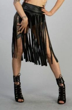 Burleska Shredder Knee Length Fringe Skirt In Black Matte 6 Burleska Shredder Knee Length Fringe Skirt In Black Matte -Clorhing Shop Shredder Knee Length Fringe Skirt In Black Matte Burleska 3 300x