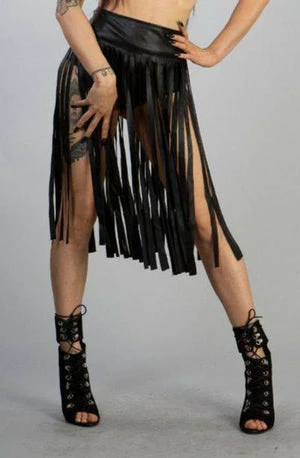 Burleska Shredder Knee Length Fringe Skirt In Black Matte 3 Burleska Shredder Knee Length Fringe Skirt In Black Matte - Image 3