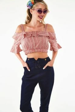 Voodoo Vixen Sophia Loren Gingham Ruffle Crop Top -Clorhing Shop Sophia Loren Gingham Ruffle Crop Top Voodoo Vixen 3 300x