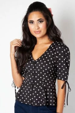 Voodoo Vixen Alice Polka Dot Peplum Blouse 15 Voodoo Vixen Alice Polka Dot Peplum Blouse -Clorhing Shop alice polka dot peplum blouse voodoo vixen 7 300x