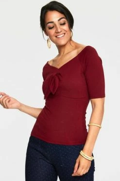 Voodoo Vixen Anika Tie Front Pullover Top -Clorhing Shop anika burgandy tie front pullover top tpa 2461 02.1069 300x