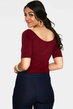 Voodoo Vixen Anika Tie Front Pullover Top -Clorhing Shop anika burgandy tie front pullover top tpa 2461 05.1069 300x