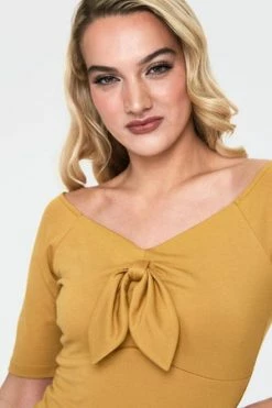 Voodoo Vixen Anika Tie Front Pullover Top -Clorhing Shop anika mustard tie front pullover top tpa 2462 03.1070 300x