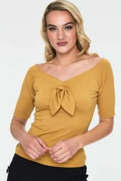 Voodoo Vixen Anika Tie Front Pullover Top -Clorhing Shop anika mustard tie front pullover top tpa 2462 04.1070 300x