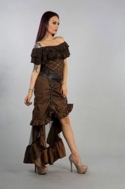 Burleska Annabelle Skirt In Brown Stripe Cotton And Coffee Matt -Clorhing Shop annabelle skirt in brown stripe cotton and coffee matt burleska 3 300x
