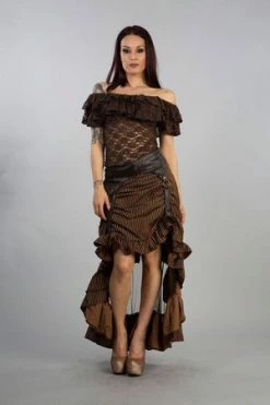 Burleska Annabelle Skirt In Brown Stripe Cotton And Coffee Matt
