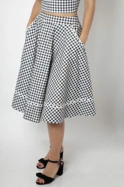 Voodoo Vixen Ava Daisy Trim Gingham Flare Skirt