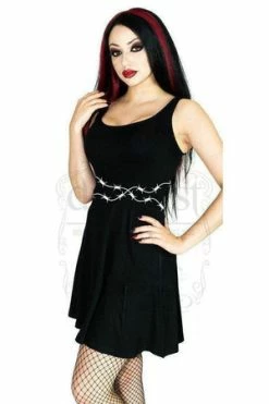 Dr Faust Barbed Wire Black Skater Mini Dress - Priscilla