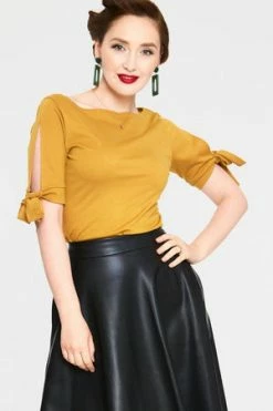 Voodoo Vixen Benny Cowl Neck Top -Clorhing Shop benny mustard cowl neck top with tie sleeves tpa 2465 01.1073 300x