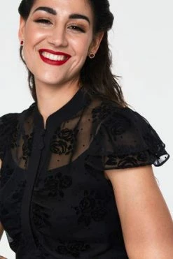 Voodoo Vixen Beza Black Floral Blouse -Clorhing Shop beza black floral blouse tpa 2266 04.951 300x