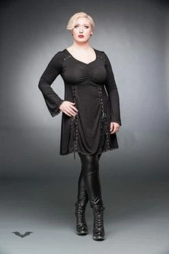 QUEEN OF DARKNESS Black Dress With V-Neck And Lacings