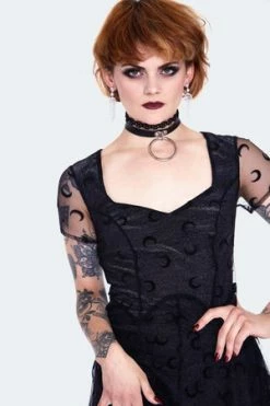 JAWBREAKER Black Mesh With Moons Midi Layered Dress -Clorhing Shop black mesh with moons midi layered curve dress dra 9574 pl 01.1432 300x