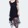 JAWBREAKER Black Mesh With Moons Midi Layered Dress