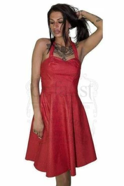 Dr Faust Black Polka Dot Red Midi Dress - Soleil