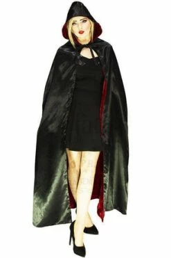 Dr Faust Black Silk And Red Velvet Reversible Hooded Cape - Anaca