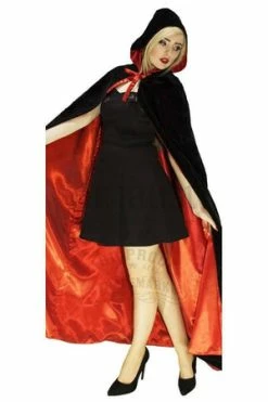 Dr Faust Black Velvet And Red Silk Reversible Hooded Cape - Lola