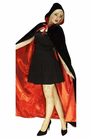 Dr Faust Black Velvet And Red Silk Reversible Hooded Cape - Lola 1 Dr Faust Black Velvet And Red Silk Reversible Hooded Cape - Lola