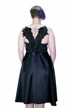 Dr Faust Black Wings Raw Silk Plus Size Midi Dress - Angelique