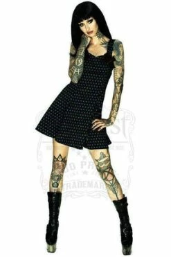Dr Faust Blue Polka Dots Black Mini Dress - Sophia -Clorhing Shop blue polka dots black mini dress sophia dr faust 4 300x