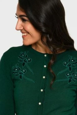 Voodoo Vixen Bonita Velvet Floral Applique With Pearl Detail Cardigan -Clorhing Shop caa 3300 bi 02 300x
