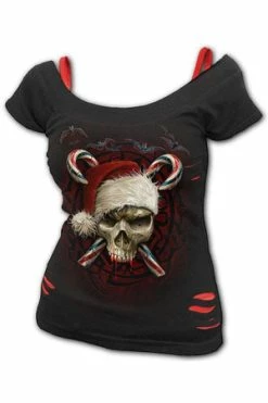 Spiral Candy Cane Santa - 2in1 Red Ripped Top Black