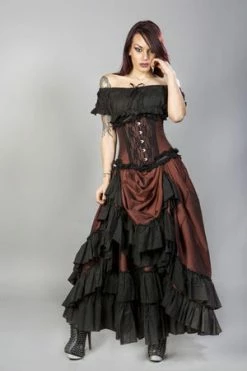 Burleska Carnation Victorian Maxi Skirt In Brass Taffeta