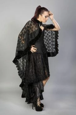Burleska Catherine Cape In Black Lace With Brooch -Clorhing Shop catherine cape in black lace with brooch burleska 4 300x