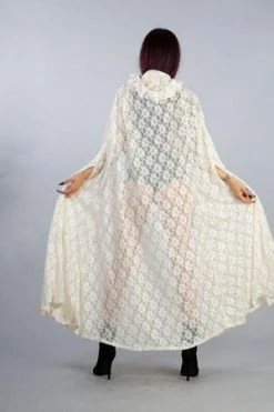 Burleska Cherryl Hooded Cape In Black Lace And Red Mesh Lining -Clorhing Shop cherryl hooded cape in black lace and red mesh lining burleska 5 300x