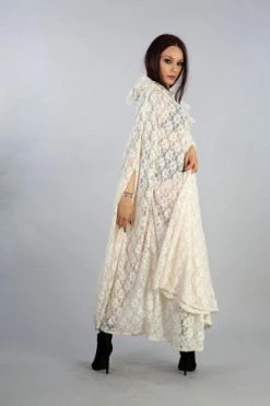 Burleska Cherryl Hooded Cape In Black Lace And Red Mesh Lining -Clorhing Shop cherryl hooded cape in black lace and red mesh lining burleska 6 300x