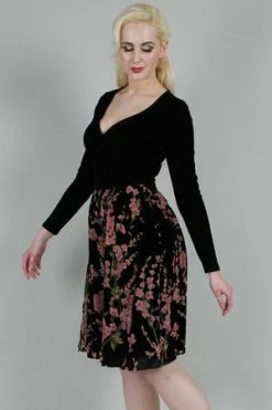 Voodoo Vixen Cheryl Velvet Dress With Chiffon Rose Flocking -Clorhing Shop cheryl velvet dress with chiffon rose flocking voodoo vixen 4 300x